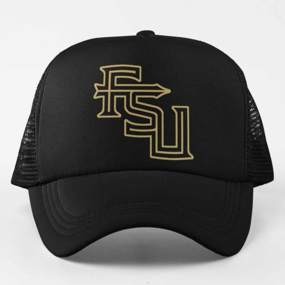 NEW Florida State Seminoles Initials Logo Foam Trucker Mesh Snapback Hat BLACK